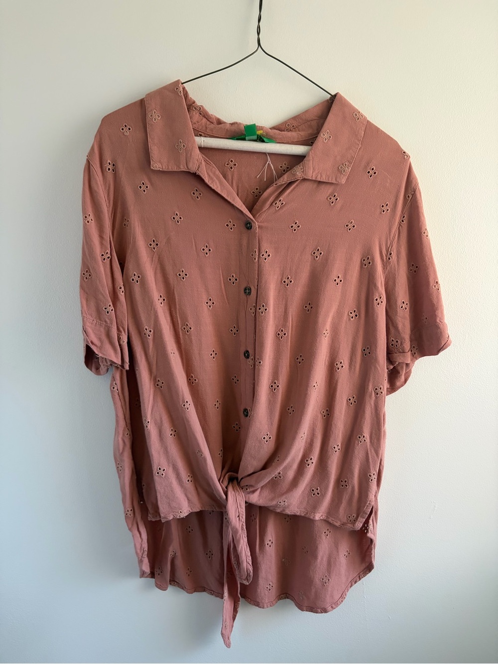 dip Dusty Rose Eyelet Tie-Front Button Shirt